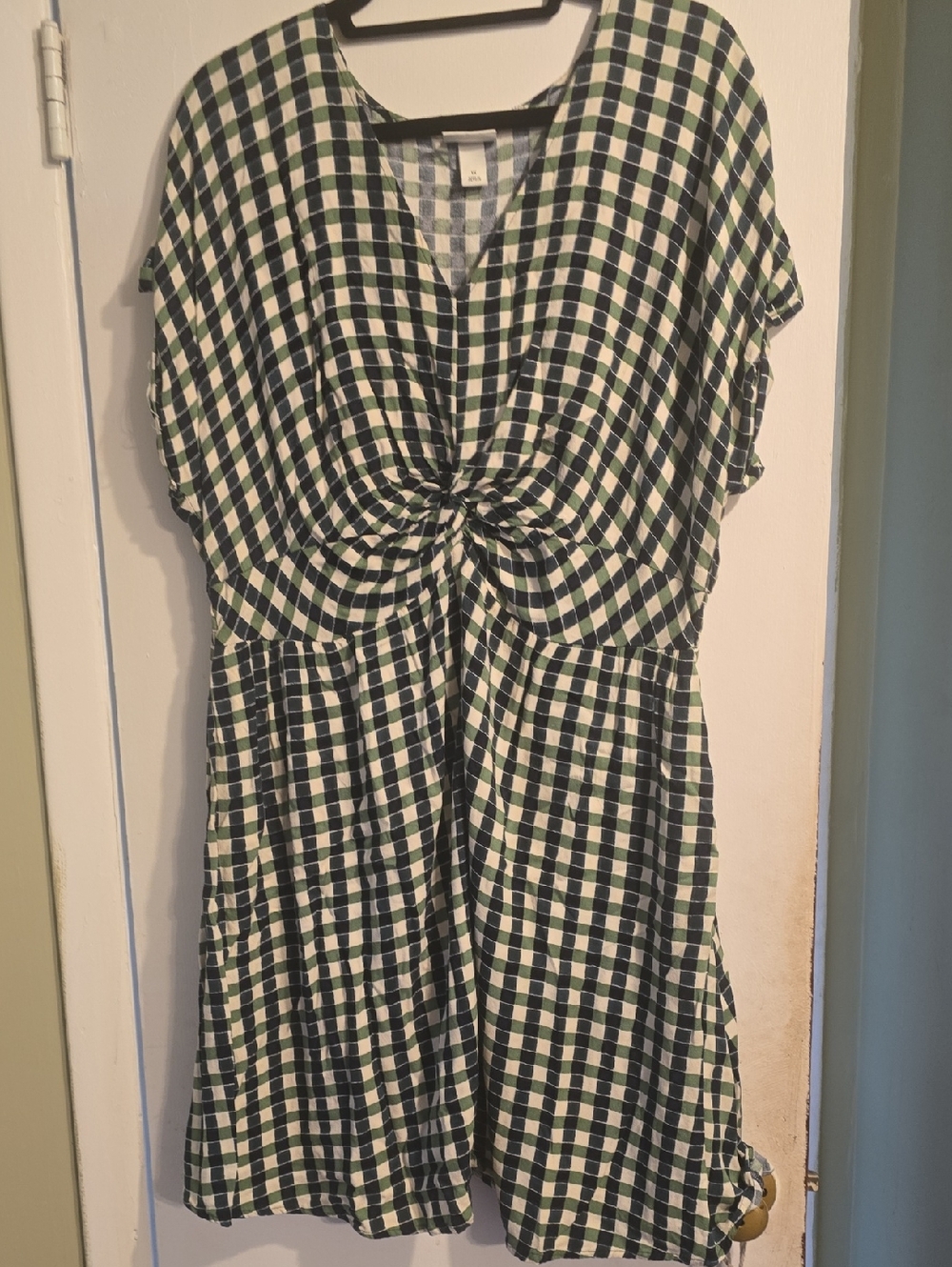 Ava & Viv Green and White Gingham Knot-Front Dress